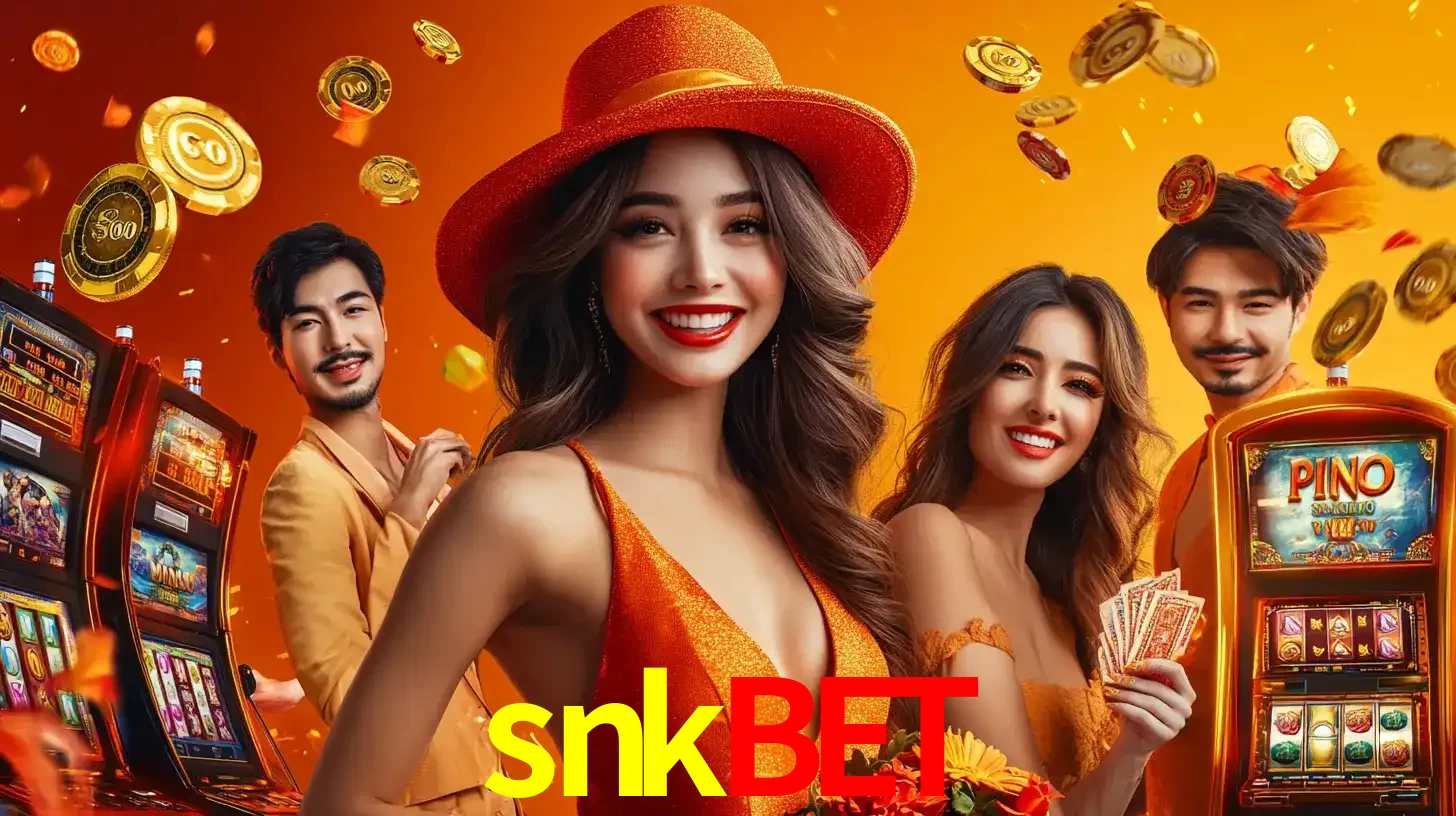 Grupo de amigos asiáticos sorrindo e se divertindo com máquinas de caça-níqueis em um ambiente festivo, celebrando suas vitórias nos jogos de cassino do snkbet.