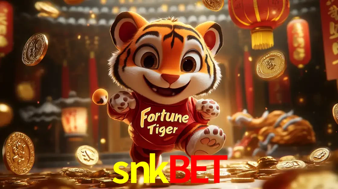 O alegre personagem do Fortune Tiger correndo sobre um caminho de moedas de ouro, simbolizando os grandes prêmios e a diversão do popular jogo de slot do snkbet.