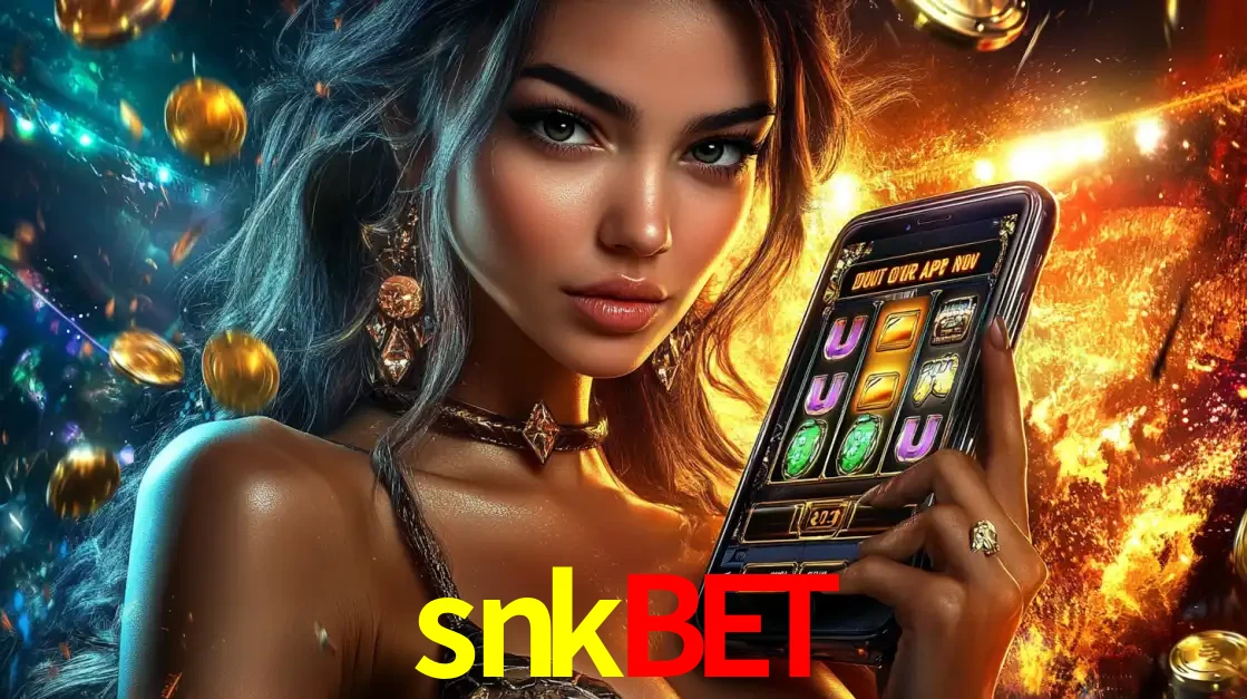 Mulher elegante mostrando um jogo de caça-níqueis em seu smartphone, destacando a experiência de cassino móvel oferecida pelo aplicativo snkbet.
